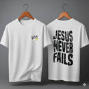 Camiseta Oversized – “Jesus Never Fails” (4 Cores Disponíveis)